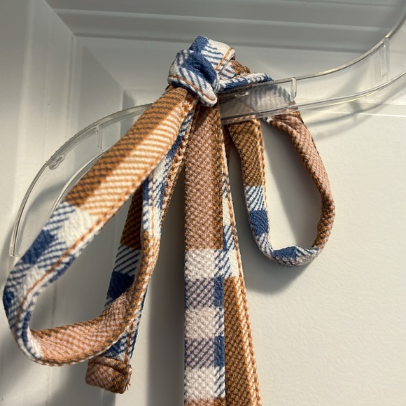 Almost Famous Peach, Cream, Blue Plaid Mini Dress, Spaghetti Straps, Bodycon 2X - Picture 4 of 9